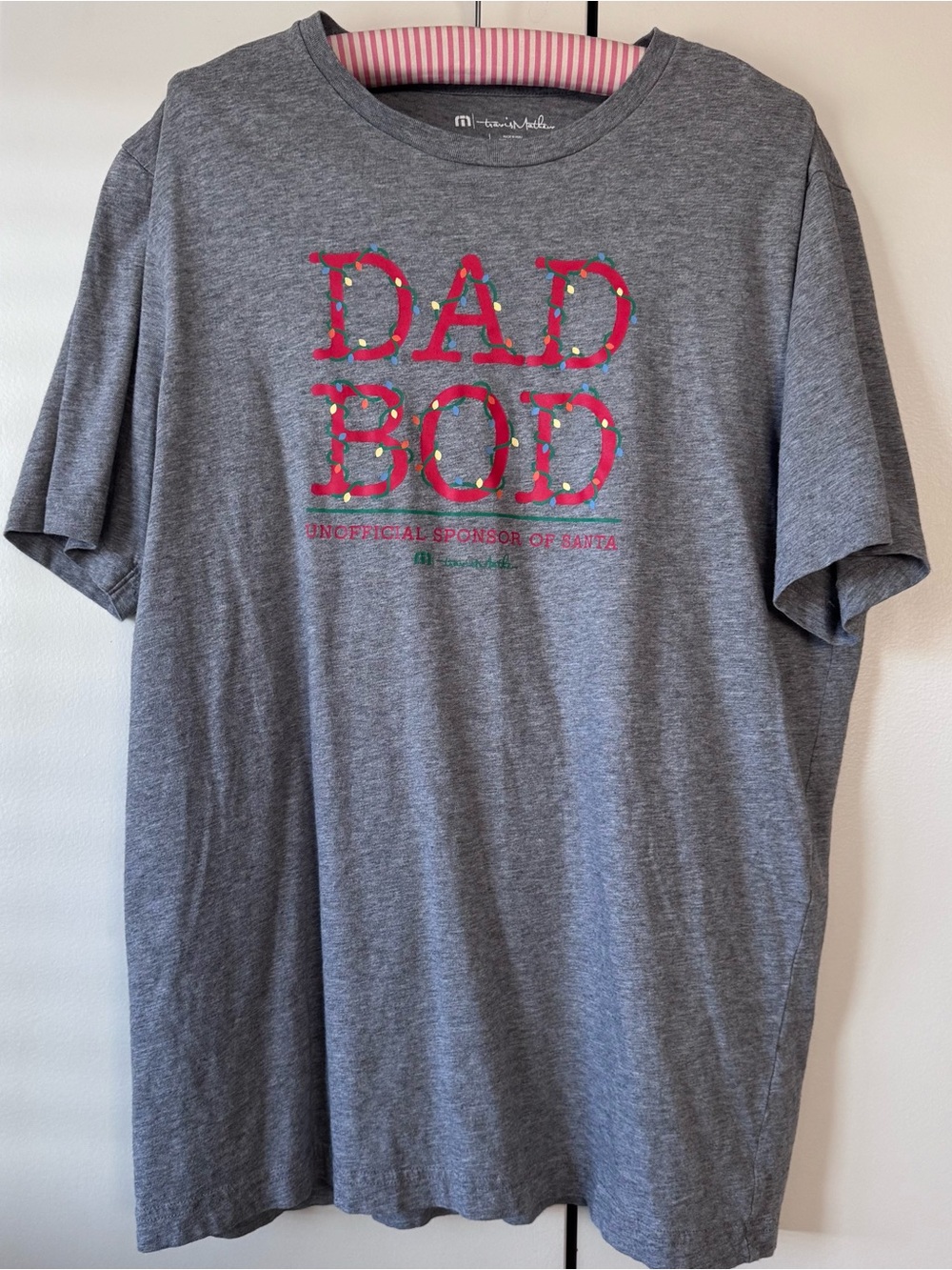 Travis Mathew Gray Tee with Red Holiday 'DAD BOD' Graphic
